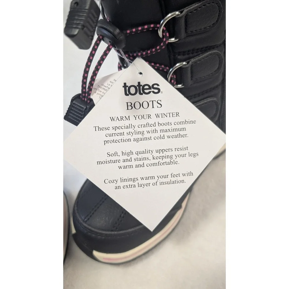 totes Alpine Mackenzie Girls Waterproof Warm Winter Snow Boots Black Youth Sz 12